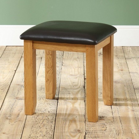 Solid Oak : Ghế Đôn Gỗ Sồi Mặt Nệm - Da Pu Đen